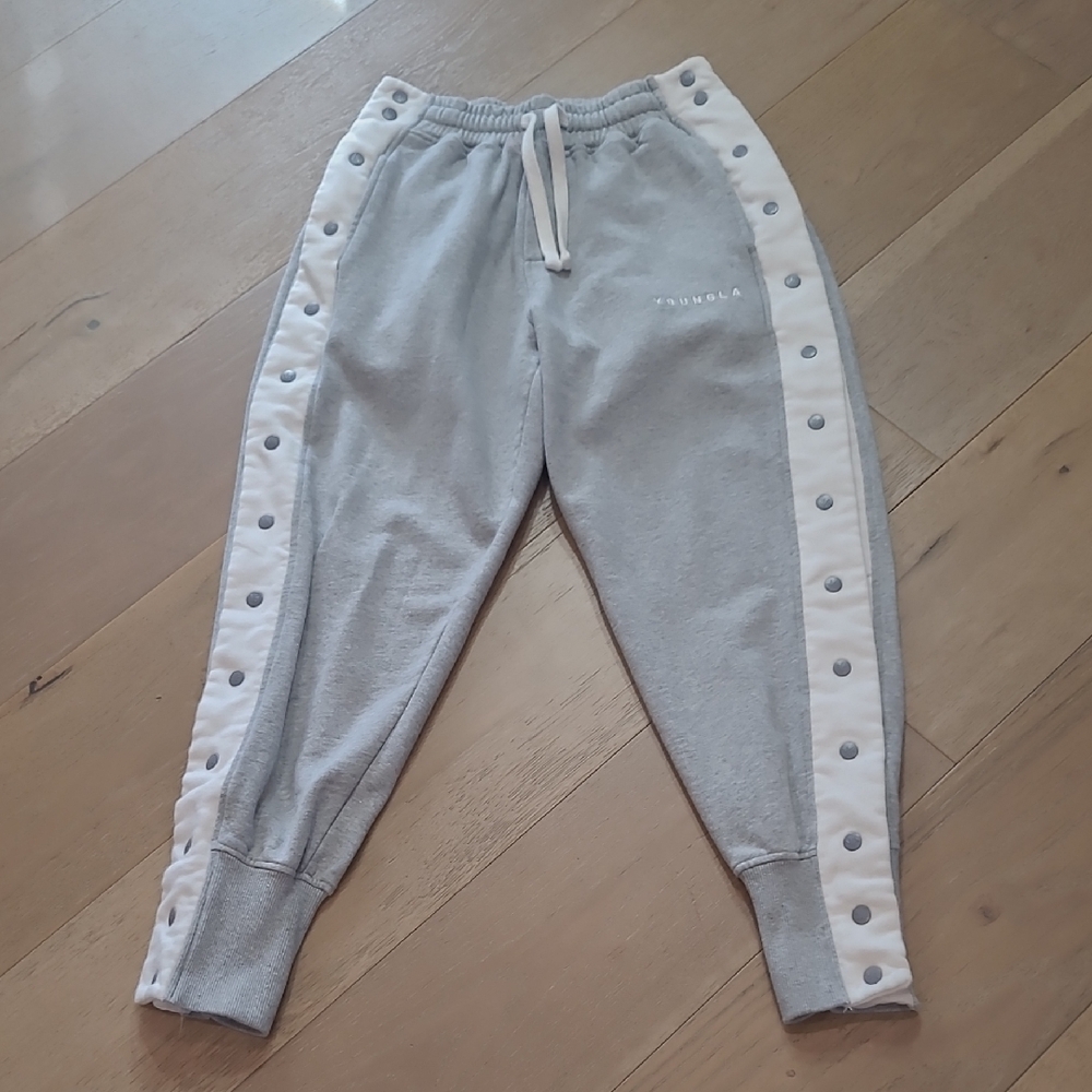 YoungLA Joggers Men's sz M Grey/White Y2K Tearaway Sweatpants w/Side Snaps